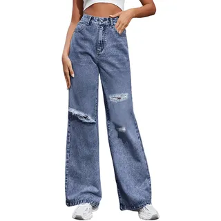 Boyfriend Jeans Damen Baggy Hüftjeans Weite Hosen Für Mädchen Hose Weitem Bein Hellblaue Mom-Jeans Y2k Cargohosen Low Rise