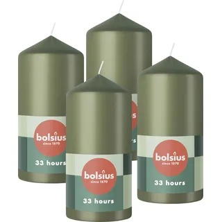 Bolsius Glatte Stumpenkerzen - Grün - 4 Stück - 12 x 6 cm - Dekorative Haushaltkerzen - Länge Brenndauer 33 Stunden - Unparfümierte - Enthält Natürliches Pflanzenwachs - Ohne Palmöl
