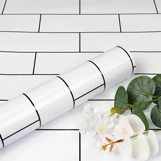 ReWallpaper Klebefolie Fliesenoptik Küche Weiß Selbstklebende Tapete Fliesen Glänzend Rolle Folie für Möbel Küchen Arbeitsplatte Abwaschbar 40CMx3M Weiß Wandtapete Selbstklebend Fliesen PVC