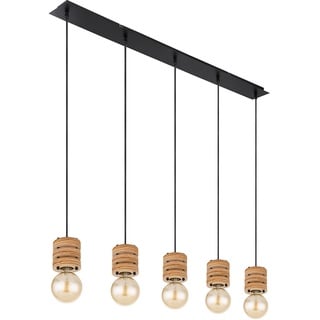 Esstischlampe hängend Holz Pendelleuchte Esstisch Holz Holzlampen Decke hängend, Metall MDF schwarz, 5x E27 Fassung, LxBxH 116x10x120 cm
