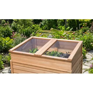 Hochbeet mit Frühbeetaufsatz – Kräutergarten aus Lärche, naturbelassen – ideales Gartenhochbeet – Pflanzhilfe für Gemüsegarten