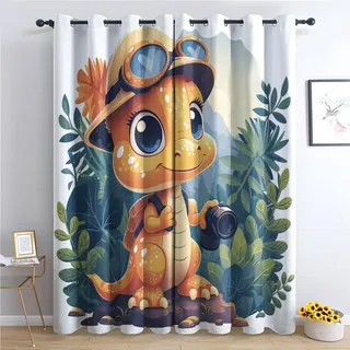 Generisch Vorhänge Dinosaurier - Süße Cartoon Dino Fenster Gardinen mit Ösen, Vorhang Blickdicht Verdunklungsvorhänge Thermovorhang für Wohnzimmer Schlafzimmer Deko 2er Set, H 160 x B 140 cm V-#191