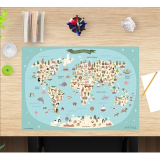 cover-your-desk.de Schreibtischaufsatz Schreibtischunterlage für Kinder – Weltkarte – 60 x 40 cm – aus hochwertigem Vinyl, (1-St) grün