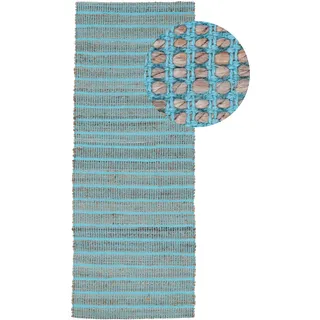 carpetfine Juteteppich Lara Läufer Türkis 80x400 cm | Moderner Teppich für Wohn- und Schlafzimmer
