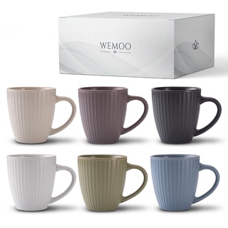 Wemoo Kaffeetassen 6er Set [400ml] - Edle Tassen mit großem Henkel - Kaffeebecher 6er Set Matt - Pastellfarben - Teetassen Set Modern (Tassen)