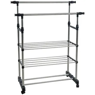 Estexo Kleiderständer 80-150x43x90-160 cm schwarz/silber