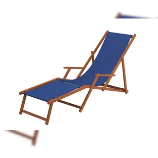 Erst-Holz Liegestuhl blau Fußteil Kissen Gartenliege Sonnenliege Relaxliege Buche dunkel klappbar 10-307FKH
