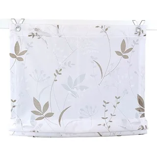 Kutti Raffrollo Dandelion Marc, mit Hakenaufhängung, ohne Bohren, weiß, blickdicht, Ausbrenner, gemustert, floral, pflegeleicht grau|grün|weiß 45 cm x 140 cm