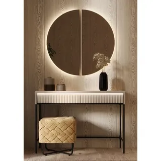 Compleo Schminktisch mit Spiegel FLORE, Modern design,geriffelter Front, ideale Set für Flur oder Schlafzimmer beige