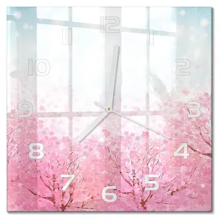 Glas Wanduhr 30x30 cm - Wanduhr - lautlose Wanduhr - ohne Ticken - geräuschloses Uhrwerk - schleichende Zeiger - moderne Uhr - Design Uhr - Wohnzi... - Rosa