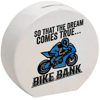 speecheese Spardose Bike Bank Spardose mit Spruch und Motorrad in blau