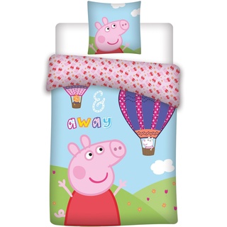 037 Peppa Wutz Bettwäsche, Peppa Pig und der Luftballon, Kissenbezug, 2 Stück , 100x140 + 40x45cm Bettbezug 100% Baumwolle Oeko-TEX