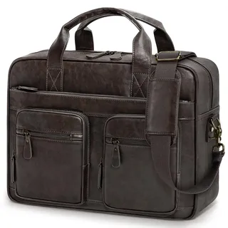 RAINSMORE Arbeitstasche Herren Vintage Aktentasche laptoptasche 15.6 zoll Wasserdicht Umhängetasche ledertasche für Arbeit Geschäft Schule Reisen Kaffee