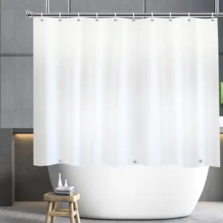 YISURE Duschvorhang Kunststoff kurz 150cm Höhe, Weiß kürzerer Duschvorhang Plastik mit Magnet Saum, Breite 180 x Höhe 150cm