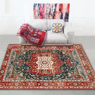 WENYAPJYC Vintage Perser Ethnischer Stil Wohnzimmer Quadratisch Teppich Grün Rot Beige Bunt Gemustert Bedruckt Antirutsch Waschbar Zimmer Schlafzimmer (Farbe 4, 80x120 cm)