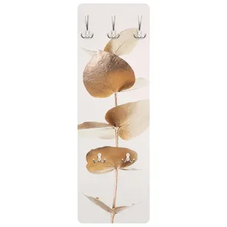 Bilderdepot24 Garderobenpaneel gold Botanik Tropisch Goldener Eukalyptuszweig Design (ausgefallenes Flur Wandpaneel mit Garderobenhaken Kleiderhaken hängend), moderne Wandgarderobe - Flurgarderobe im schmalen Hakenpaneel Design goldfarben