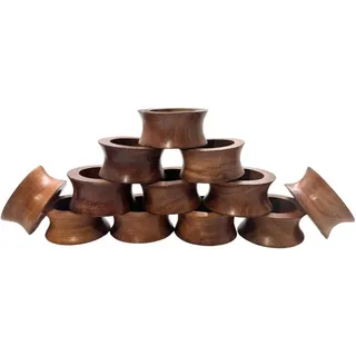 SHAFA IMPEX Handgefertigtes Serviettenring-Set aus Holz, handgefertigt in Indien, aus Sheesham, konkav, 12 Stück