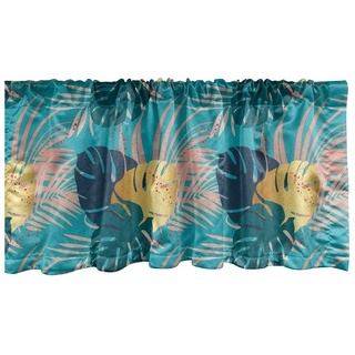 Abakuhaus Scheibengardine Vorhang Volant für Küche Schlafzimmer Dekor mit Stangentasche, Microfaser, Dschungel-Laub Spots Botanik bunt 137 cm x 30 cm