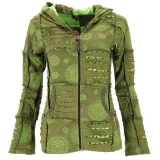 Guru-Shop Langjacke Goa Patchwork Jacke, Boho Kapuzenjacke -.. alternative Bekleidung grün M