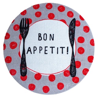 Küchenläufer Küchenteppich ROT "Bon Appetit" Rund 67 cm, Mr. Ghorbani, Schneidebrett, Höhe: 4 mm