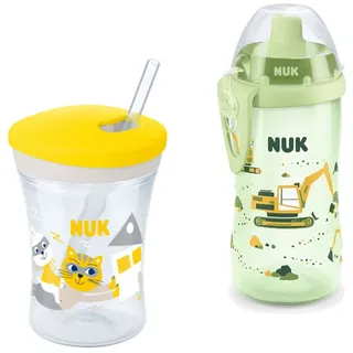 NUK Babyflasche NUK Baby Trinkflasche/Becher Action Cup + Flexi Cup Vorteil Set gelb