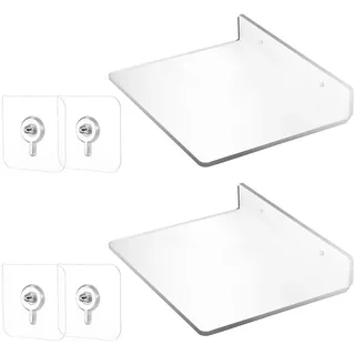 DIYEAH 2 Stück Acryl Wandregale Schwebend 20x15cm Transparent Selbstklebend Badezimmer Organizer Regal ohne Bohren für Kleine Räume