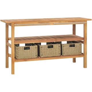 vidaXL Waschtisch mit 3 Körben Waschtischunterschrank Badmöbel Badschrank Waschbeckenschrank Massivholzschrank Massivholz Teak 132x45x75cm