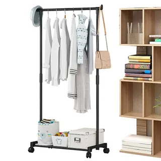 Generisch Offener Kleiderschrank System, Kleiderstange Doppelt Stabil, Doppelschienen Kleiderständer, Robuste Kleiderstange Mit Rollen, Robuste Kleiderstange Mit Unterem Gestell Und Rollen