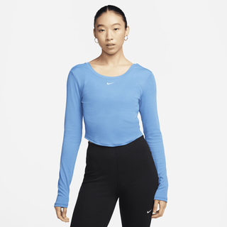 Nike Sportswear Chill Knit Langarm-Mini-Rippen-Oberteil mit Scoop-Rücken für Damen mit enger Passform - Blau, S (EU 36-38)