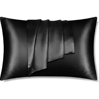 LULUSILK Seide Kissenbezug 40x60cm Schwarz, Haar- & Hautpflege, 1 Stück | 100% echte Maulbeerseide, verdeckter Reißverschluss. Atmungsaktiv, sommerkühlend. Geschenkverpackung.