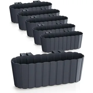 Spetebo Balkon Blumenkasten mit Halterung 39 x 13 cm - 6er Set - Kunststoff Geländer Pflanztopf in anthrazit - Garten Blumentopf Pflanzkasten zum Einhängen