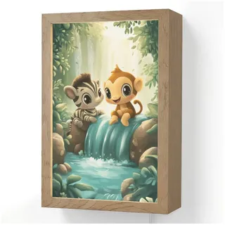 OnlyWow Wandleuchte Lightbox Zebra - Affe - Cartoon - Wasserfall - Jungen, Dimmbar, Farbwechsel, LED, Warmweiß, Kaltweiß, Neutralweiß Einstellbar, Wandlampe Innen, Dimmbar, mit Kabel, LED, Beleuchtung, Kinderzimmer 20 cm x 8 cm x 30 cm