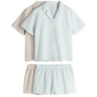 The Set Pyjama The Set 2er-Pack Seersucker-Pyjama mit Knopfleiste (4 tlg) blau XL