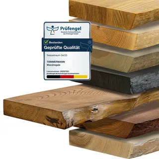 tømmermann - Wandregal mit Baumkante - massives Schweberegal Farbe Whiskey 40 cm Länge - Regalbrett aus Eschenholz 100% natürlich - Rustikales Wandboard mit unsichtbarer Wandmontage - Massivholzbrett