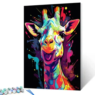 Tucocoo Bunte Giraffen-Malen-nach-Zahlen-Sets mit Pinseln und Acrylpigment auf Leinwand, Gemälde für Erwachsene, realistischer Cartoon-Graffiti-Stil für Zuhause, Wanddekoration 40x50 cm (DIY gerahmt)