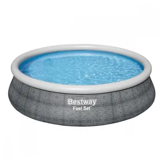 BESTWAY Fast Set Aufstellpool ⌀ 457 x 107 cm Grafisches Liniendesign inkl. Filterpumpe + Leiter