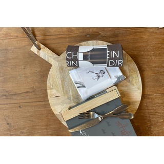 daslagerhaus living Besteck-Set Schneidebrett massiv Holz D 40 cm, Mango Holz / Leder