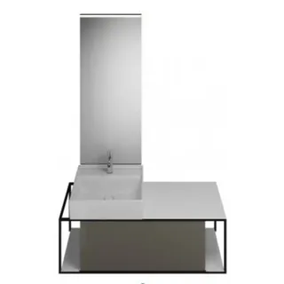 burgbad Junit Set Keramik-Waschtisch inklusive Waschtischunterschrank, Version links, inklusive Leuchtspiegel SFLF120, Breite: 1200mm, SFLF120LF3149G0175, Farbe: Grau Hochglanz / Grau Glänzend