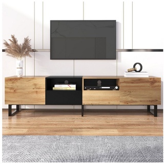 Merax Lowboard Wildeiche TV-Board mit vier Schubkästen, Fernsehtisch, TV-Schrank Vintage Industrial, aus Holz, Breite 190cm beige|schwarz