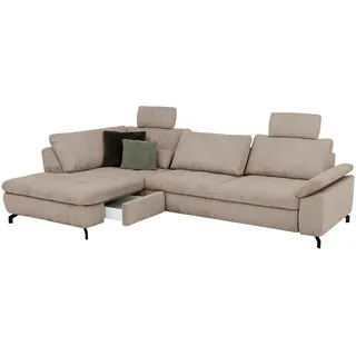 Beldomo Style Ecksofa Sense, Hellbraun, Metall, 3-Sitzer, Ottomane links, Eckteil, L-Form, 291x197 cm, Goldenes M, Typenauswahl, Fußauswahl, Stoffauswahl, seitenverkehrt erhältlich, individuell planbar, Wohnzimmer, Sofas & Couches, Wohnlandschaften, Ecksofas