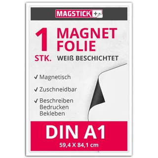 Magnet-Folie in DIN A1 I magnetisch, weiß beschichtet I beschreibbar bedruckbar I für Kfz Auto LKW I Lager-Schild I Tür-Schild I mag055