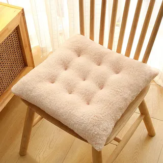 Quadratisches, Dickes Plüsch-sitzkissen, Bequemes Küchenstuhlkissen Zum Essen, Rutschfeste Stuhlpolster mit Bändern, Bodenpolster-tatami-kissen, für Büro, Sofa, Erker(1pcs 40x40cm/16x16inch, Beige)