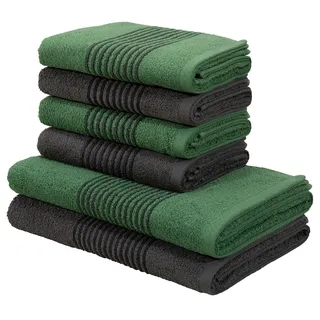 Handtuch Set BRUNO BANANI "Jassen, Duschtücher, Handtücher" Handtücher (Packung) Gr. (6 St.), grün (dunkelgrün, anthrazit) Handtuch-Sets mit gestreifter Bordüre, 6 teiliges Handtücher Set aus 100% Baumwolle