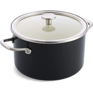 KitchenAid Steel Core Enamel Kochtopf mit Deckel (24cm/6l), deutsche Emaille, Induktionsgeeignet, backofenfest, spülmaschinenfest, Onyx Schwarz