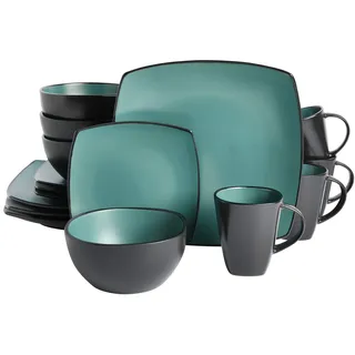 Gibson Soho Lounge Geschirrset aus Steingut mit reaktiver Glasur, 16-teilig, mattes Jadegrün, Matte Jade