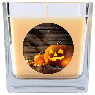 HS Candle Duftkerze (Dekokerze, 1-tlg), Halloween - Kerze im Bonbon Glas, Ideale Herbstdeko beige Ø 8 cm x 8 cm x 8 cm x 8 cm