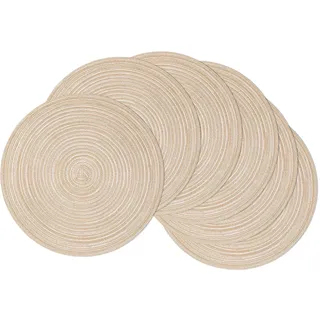 SHACOS 6er Set Platzsets Rund Abwaschbar, Schmutzabweisend, Tischsets Platzsets Rund Beige Geflochten, Hitzebeständig, Runde Platzdeckchen Abwaschbar