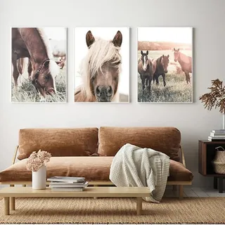 Baibexing 3Pcs Pferd Poster Druck Pferde Auf Dem Feld Wandkunst Hd Bild Leinwand Malerei Wohnzimmer Wandbild Dekoration 40X60Cmx3Pcs Kein Rahmen