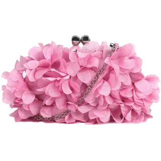 MilyaDE Damen Clutch Blumen Elegante Brauttasche Hochzeit Party Kleidertasche Abendtasche Handtasche mit Kette Kiss Lock, Pink - 24*4*13cm