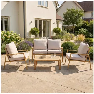bellavista - Home&Garden® Gartenlounge-Set Lounge-Set Palamos Aluminium Holzoptik 4-teilig mit Kissen